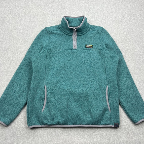 L.L. Bean Sweaters - L.L.Bean Sweater Fleece Pullover Women's Large Teal 1/4 Snap Knit Logo Pullover‎